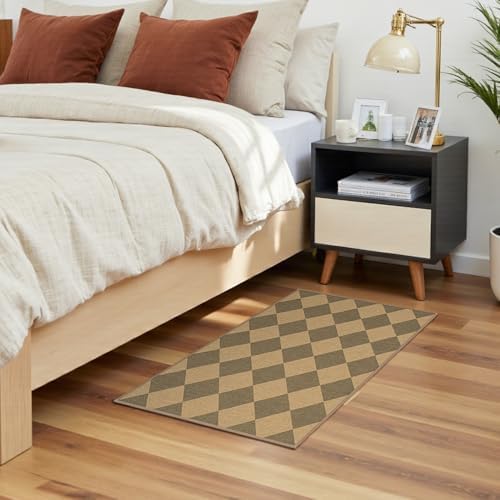 Lessymo Entryway Rug 2x3, Washable Easy Jute Checkered Indoor Outdoor Rug - Image 4
