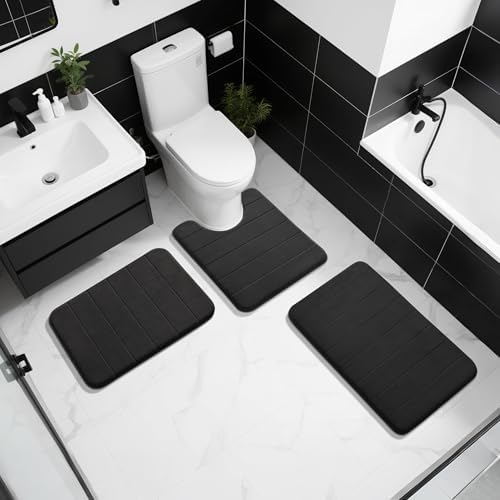 Yimobra Memory Foam Bath Mat, Soft Absorbent Bathroom Rug, 24x17, Black - Image 2