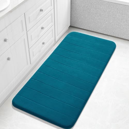 Yimobra Long Bath Mat 44"x24", Super Soft Quick Dry Memory Foam Bathroom Rug, Water Absorbent, Non Slip Backing Machine Washable for Tub Shower, Thick Comfort Support, Peacock Blue by Yimobra