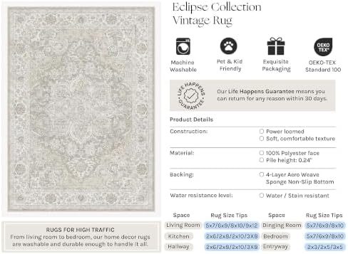 HUGEAR Grey Beige 4x6 Washable Area Rugs Vintage Indoor Carpet - Image 4