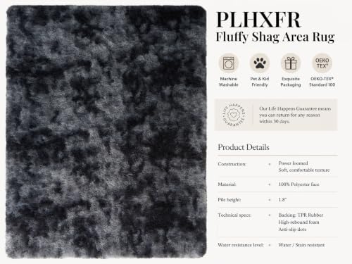 PLHXFR 9x12 Area Rugs Living Room: Fluffy Bedroom Soft Shag Rug Black Grey - Image 4