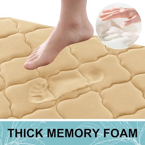 OLANLY Memory Foam Bath Mat Rug 30x20, Ultra Soft and Absorbent Bathroom Rugs, Non-Slip, Comfortable, Machine Washable Bath Carpet for Bathroom Floor, Tub, Shower and Home Decor Accessories, Beige - Image 4