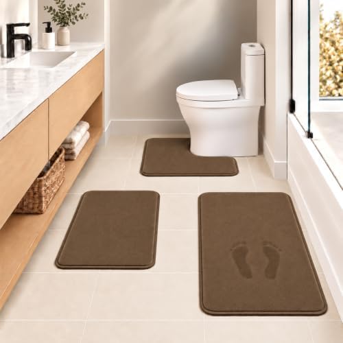 RUN HELIX Bathroom Rugs Sets 3 Piece, Soft Absorbent Memory Foam Bath Mats Set, Dry Fast Bath Mat, Machine Washable Bath Rug Set for Bathroom （Chocolate） by RUNHELIX