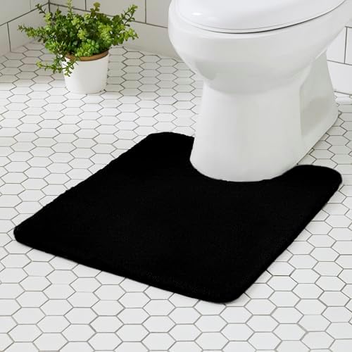 MINIDEAR Toilet Rugs 24x20 - U Shaped Black Thick Memory Foam Contour Rugs,Ultra Soft & Plush Fluffy, Non-Slip, Quick Dry, Absorbent Washable Floor Microfiber Mat for Home Decor Accessories by MINIDEAR