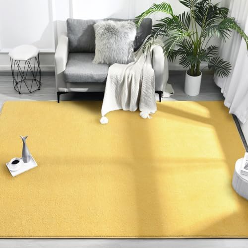 FlyDOIT Area Rugs for Bedroom Living Room, 4x6 Yellow Super Soft Comfy Thickened Memory-Foam Indoor Carpets, Modern Aesthetic Minimalist Carpet for Boys Girls Adults Apartment Nursery Home Décor - Image 2
