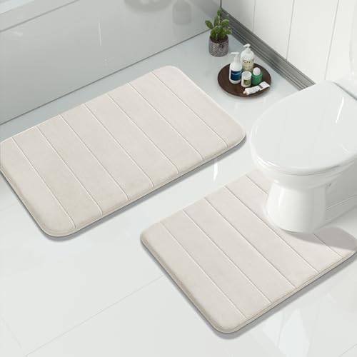 Yimobra Memory Foam Bathroom Mat Set, 31.5 x 20 & 24 x 20 in, Cream White by Yimobra