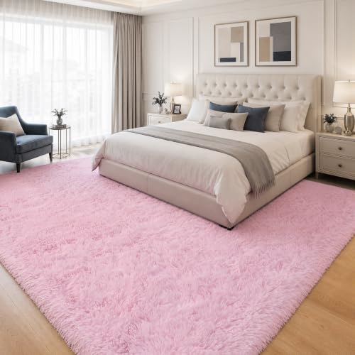 PLHXFR 10x12 Area Rugs Living Room: Fluffy Bedroom Rug Shag Carpet Pink - Image 3