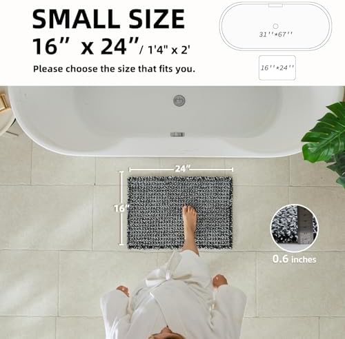 TYUU Waffle Bath Mat, Small Boho Bathroom Rugs Non Slip 24x16 Black & White - Image 2