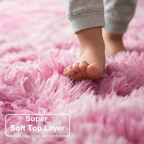 Amdrebio Pink White Fluffy Kawaii Area Rug 4x6 for Girls Bedroom Kids Room - Image 4