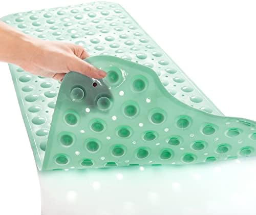 TEESHLY Bath Tub and Shower Mats, Non-Slip 39 x 16 Inch Extra Long Bathtub Mat, Machine Washable BathMat with Drain Holes, Suction Cups for Bathroom (Opaque Pale Green) - Image 2