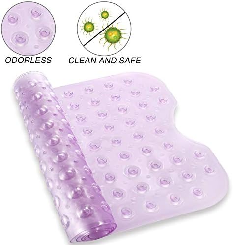 YINENN Bath and Shower Safety Mats 40x16 inch, Non Slip with Suction Cups for Bathroom Stall and Tub Floor, Extra Large and Machine Washable, Drain Holes Keep Bathtub Clean, Purple - Image 2
