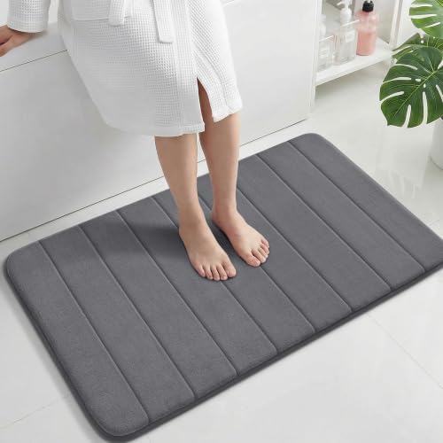 Yimobra Large Bath Mat 36"x24", Super Soft Quick Dry Memory Foam Bathroom Rug, Water Absorbent, Non Slip Backing Machine Washable for Tub Shower, Thick Comfort Support, Dark Gray by Yimobra