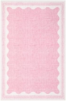 GarveeHome Door Mat Indoor Rugs for Entryway Small Rug 2x3 Washable Non-Slip Solid Pink Modern Minimalism Low-Pile Scalloped Throw Carpet for Girls Bedroom Kitchen Bathroom Entrance - Image 4