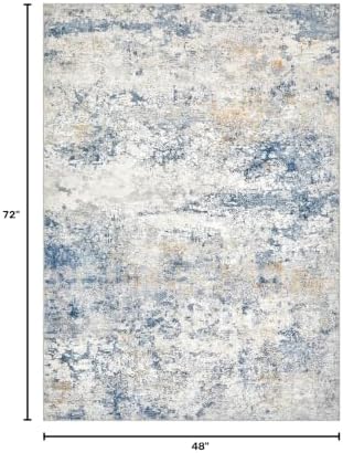 DMOYEST Area Rug Living Room Rugs - 4x6 Abstract Large Soft Indoor Washable Rug Neutral Modern Low Pile Carpet for Bedroom Dining Room Farmhouse Home Office - Blue - Image 2
