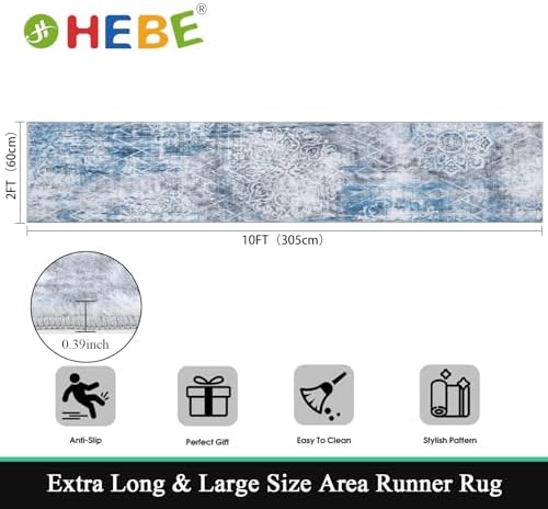 HEBE Hallway Runner Rug 2'x10', Washable Non Slip Kitchen Rug Runner - Image 2