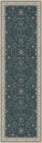 Hazo Haus Dark Green Kitchen Rug 10 ft Long - Modern Vintage Boho Unique Floral with Gold Accent, Washable Low Pile Non-Slip Extra Long Wide Runner Rugs for Hallway, 3x10 - Image 2