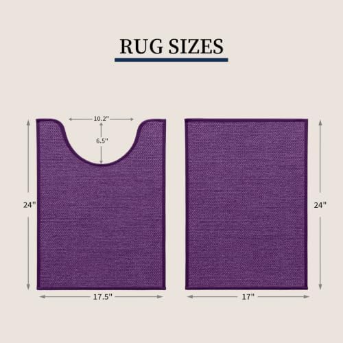 YIHOUSE Purple Bathroom Rugs Sets 2 Piece, Quick Dry Thin Bath Mat with Toilet Rug, Non Slip Absorbent Machine Washable, Bath Rugs for Tub Sink Home Decor (17"x24" + 17.5"x24" U-Shaped) - Image 2
