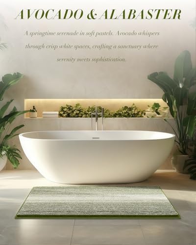 BSICPRO Large Chenille Bathroom Rugs, 24x36 Striped Bath Mats, Sage - Image 6