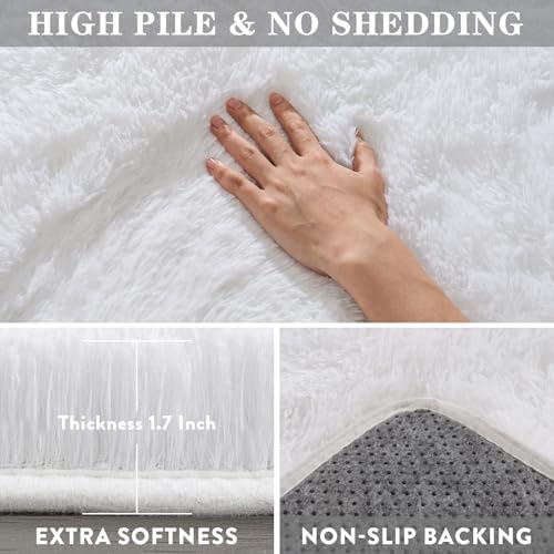 5x7 White Fluffy Rug for Bedroom Living Room Washable Non-Slip - Image 5
