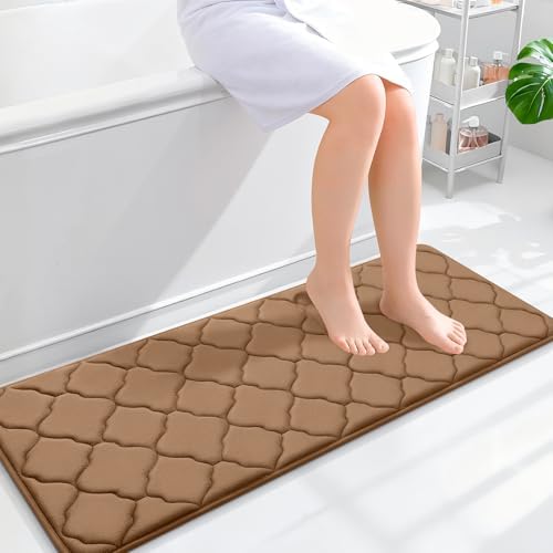 OLANLY Memory Foam Bath Mat Rug 47x17, Ultra Soft Bathroom Rugs, Dark Beige by OLANLY