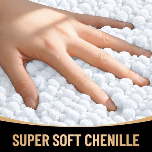 OLANLY Thick Chenille Large Bathroom Rugs 44x32, Absorbent Bath Mat, White - Image 2