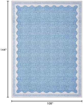 GarveeHome Scalloped Washable Rugs 9x12 Rug for Living Room Non-Slip Solid Blue Modern Minimalism Low-Pile Carpet 9 x 12 Rug for Bedroom Dining Nursery Mat with Rubber Back - Image 2