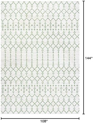 JONATHAN Y Moroccan Geometric Indoor Outdoor Area Rug 9X12 Green/Ivory, Ourika Textured Weave for Backyard, Patio, Porch, Easy-Cleaning, High Traffic, Pet-Friendly, Non-Shedding (SMB108R-9) - Image 2