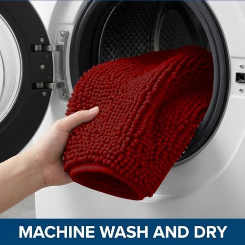 Bathroom Rugs Sets 2 Piece,Super Absorbent Chenille Bath Mats and U-Shaped Toilet Rug,Strong PVC Non Slip Backing,Microfiber Washable Dry Quickly Bath Mats for Bathroom(20"x32"+20"x20"U,Dark Red) - Image 6