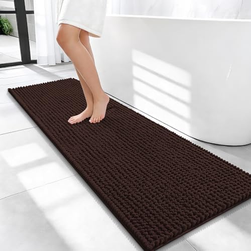 OLANLY Thick Chenille Bathroom Runner Rugs 47x17, Absorbent Bath Mat, Brown by OLANLY