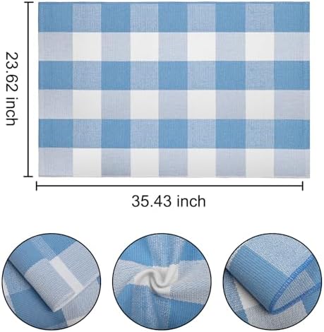Light Blue and White Layered Doormat 24"x35",Buffalo Plaid Door Mat Outdoor - Image 2