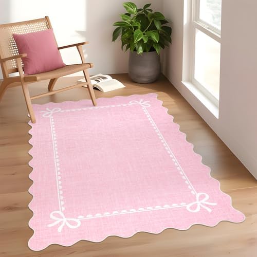 GarveeHome Scalloped Bow Rug 3x5 Washable Pink Rugs for Bedroom Living Room - Image 3