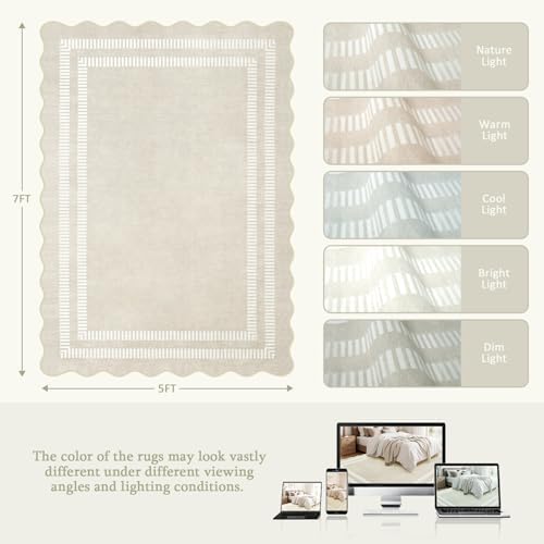Area Rugs 5x7 Living Room Washable Modern Rug, Neutral Beige Soft Non Slip Rugs Ultra-Thin Indoor Carpet for Bedroom Dining Room Nursery Home Office - Image 2