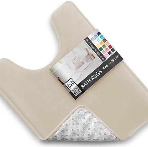 Clara Clark Bathroom Rugs, Velvet Memory Foam Bath Mat, Non-Slip Bath Rugs, Machine Wash, Dries Quickly, Ultra Soft Plush Bath Mats for Bathroom, 20 x 24, Linen by ClaraClark