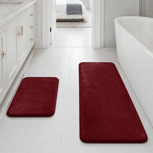 HUXMEYSON Bathroom Rugs Sets 3 Piece, Non-Slip & Quick Dry Bath Mat Set, Ultra Soft Velvet Bath Rugs for Bathroom, Toilet and Shower Floor, Red by HUXMEYSON