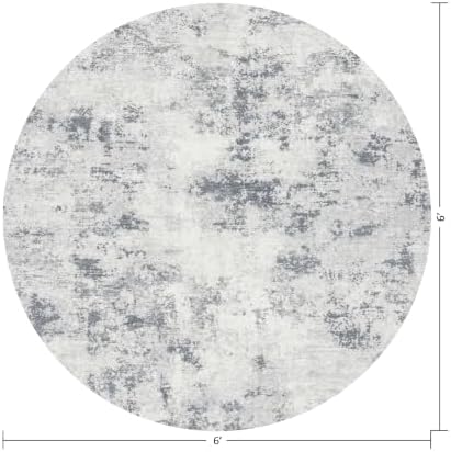 Cream Slate Blue Round 6ft Cream Slate Blue Area Rug for Living Room - Image 2