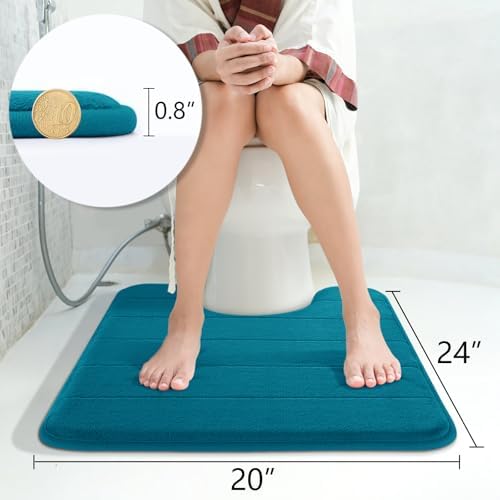 Yimobra Memory Foam Toilet Bath Mat U-Shaped, Soft and Comfortable, Water Absorption, Non-Slip, Thick, Machine Wash and Easier to Dry for Bathroom Commode Contour Rug, 24 X 20 Inches, Peacock Blue - Image 3