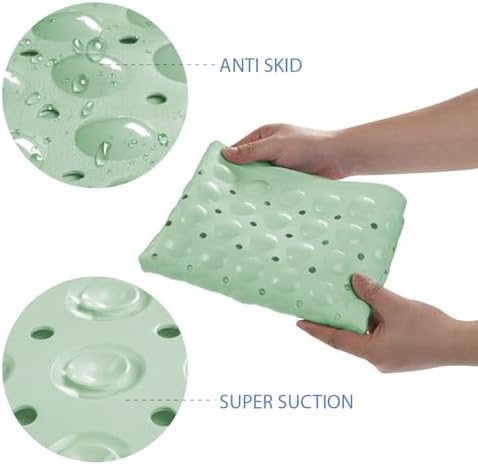 AmazerBath Bath Tub Mat, Medium Size 27.6 x 15 Inches Non-Slip Shower Mats with Suction Cups and Drain Holes, Bathroom Bathtub Mats Machine Washable (Mint Green) - Image 2
