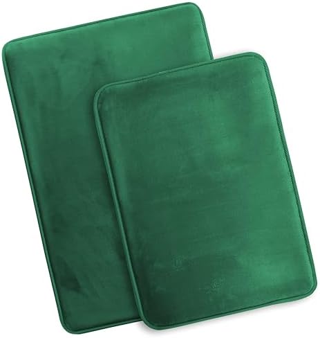 Clara Clark 2 Piece Bathroom Rugs Bath Mat Set, Velvet Memory Foam Bath Mats for Bathroom - Non-Slip, PVC Backing Bath Rugs, Washable - Dries Quickly, Hunter Green - Image 4
