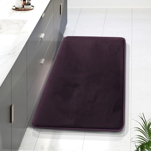 Clara Clark Bathroom Rugs, Velvet Memory Foam Bath Mat, Non-Slip Bath Rugs, Machine Wash, Dries Quickly, Ultra Soft Plush Bath Mats for Bathroom, 24 x 36, Dark Purple by ClaraClark