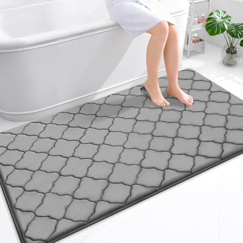 OLANLY Memory Foam Bath Mat Rug 59x34, Ultra Soft Bathroom Rugs, Grey by OLANLY