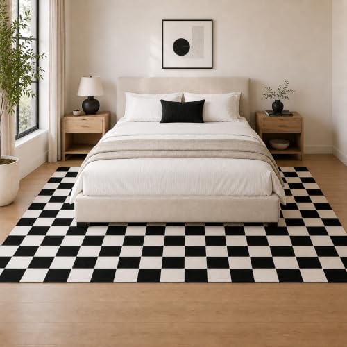 6x9 Checkered Rug for Living Room, soft Low Pile black and white Area Rugs - Image 2