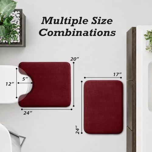HUXMEYSON Bathroom Rugs Sets 3 Piece, Non-Slip & Quick Dry Bath Mat Set, Ultra Soft Velvet Bath Rugs for Bathroom, Toilet and Shower Floor, Red - Image 2