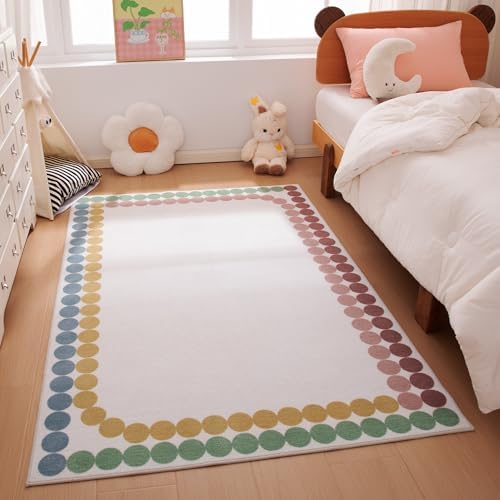 Amazon Basics Kids Printed Area Rug, Soft, Non-Slip, Machine Washable, 3' W × 5' L, Colorful Dots by AmazonBasics