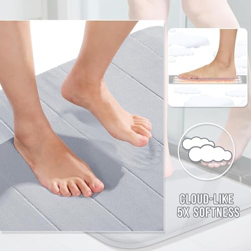Yimobra Bathroom Runner 60"x24", Non Slip Memory Foam Bath Mat, Super Soft Water Absorbent Hallway Carpet, Machine Washable Rug for Vanity Tub Shower, Silver - Image 3
