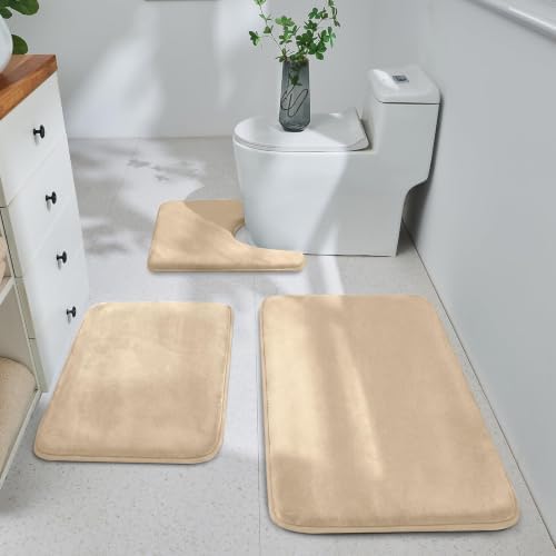 HUXMEYSON 3-Piece Memory Foam Bathroom Rug Set, Light Coffee by HUXMEYSON