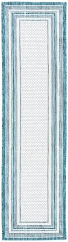 SAFAVIEH Washable Rug Outdoor Courtyard Collection - 2'3" x 10' Runner, Ivory & Teal, Non-Shedding & Easy Cleaning, Ideal for Patio, Entryway, Mudroom, Hallway, Kitchen (CY8475-53512) - Image 2