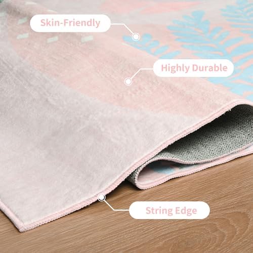 ST. BRIDGE Faux Wool Boho Floral Area Rug 5x8, Modern Pink Abstract Print Soft Carpet, TPR Non-Slip Backing, Machine Washable Low Pile Rug for Bedroom, Living Room, Kids Room, Playroom, Office - Image 5