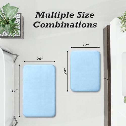 HUXMEYSON Bathroom Rugs Sets 2 Piece, Non-Slip & Quick Dry Bath Mat Set, Ultra Soft Velvet Bath Rugs for Bathroom, Toilet and Shower Floor, Light Blue - Image 2
