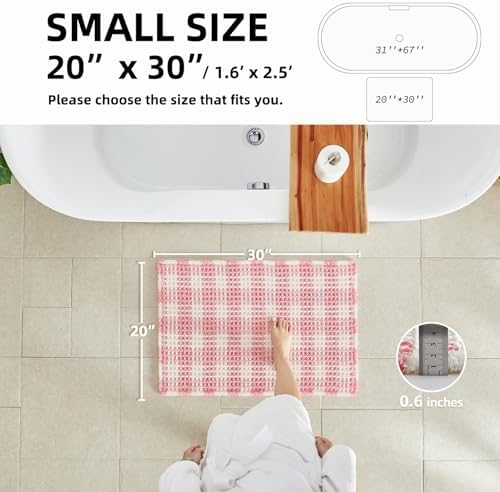 TYUU Waffle Bath Mat, Cute Bathroom Rugs Non Slip, 30x20 Pink & White - Image 3