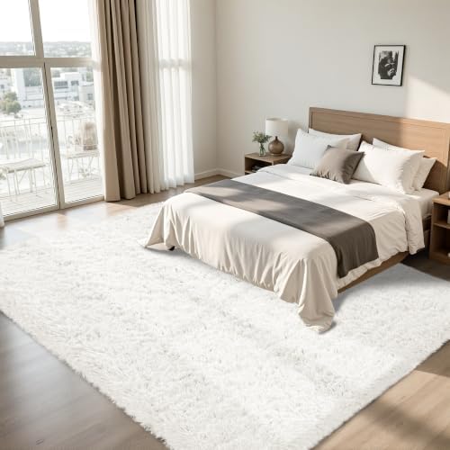 9x12 Area Rug for Living Room,White Fluffy Shag Non-Slip Bedroom Rugs - Image 3